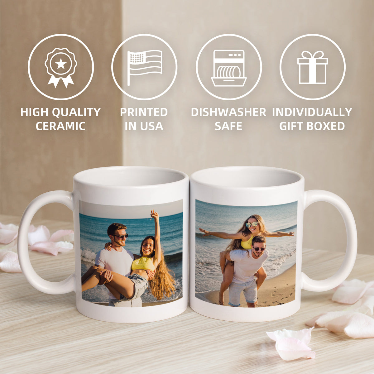 Customizedbee Couple Mug Set of 2- Ceramic Coffee Mug with Custom Photo Name Text