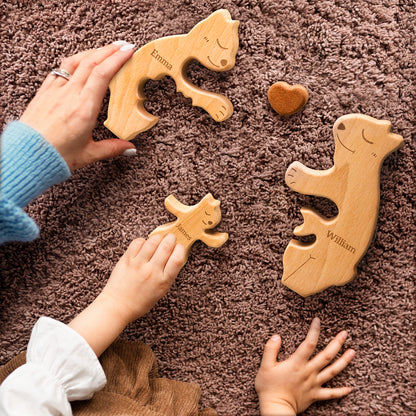 Wooden Bears Family Puzzle, Personalized Jigsaw Puzzles for Adults and Kids with 2-5 Names