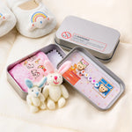 Personalized Cute Mom and Baby Plush Bunny Mini Pocket Tin Box with Colorful Name Comfort Toy Easter Birthday Gift for Kids