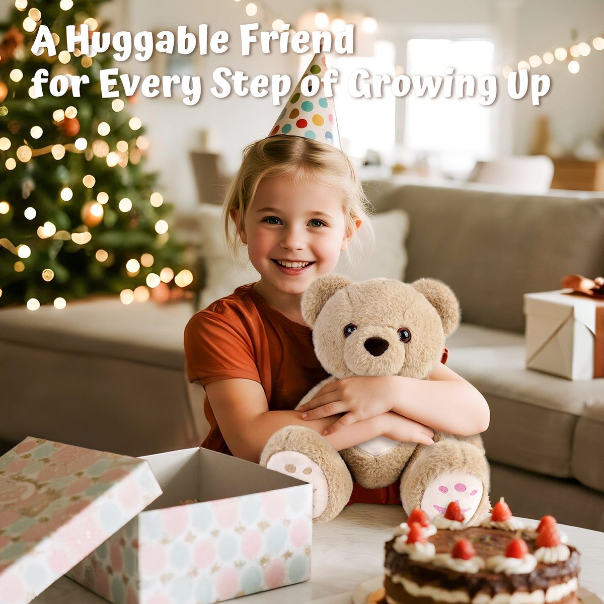 Starlight Teddy Bear,14 inch,Personalized Custom Embroidered Bear with Poseable Joints, Soft Plush Toy for Toddler & Kids (1-10 Years), Starry Design, Gift for Boys & Girls(Brown)