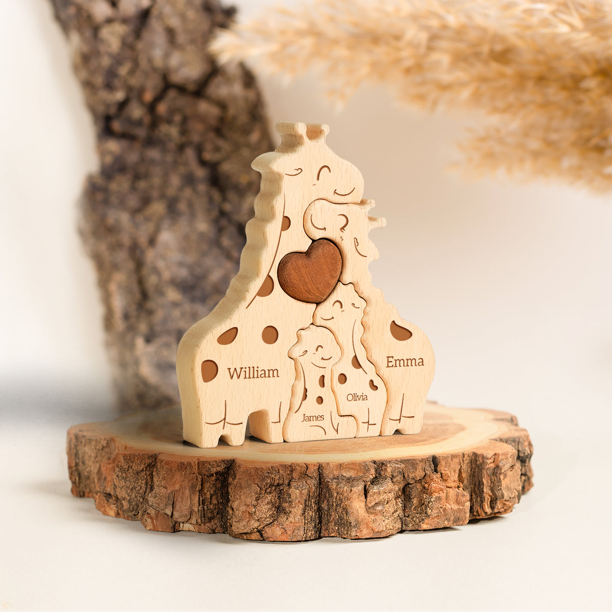 Wooden Giraffes Family Puzzle Personalized with Names
