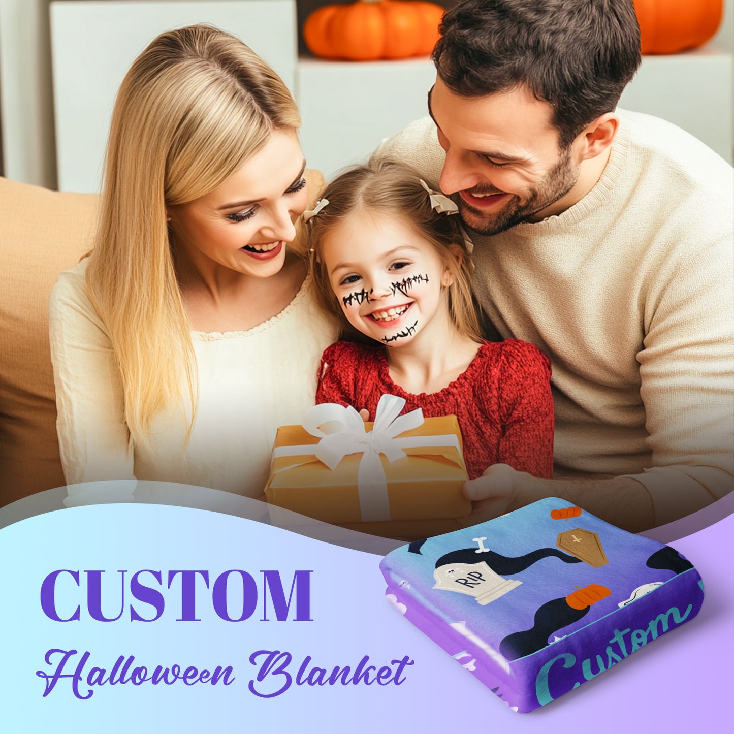 Custom Halloween Blanket with Name Text, Personalized Tombstone Ghost Blankets for Boys Girls, Unique Halloween Decorations Throw Blanket Gifts for Kids Women Men