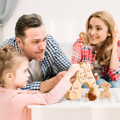 Family Dog Puzzle, Personalized Wooden Puzzles with 2-5 Family Members Names, Perfect Birthday Anniversary Wedding Gifts for Women Men