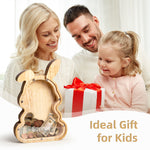 Bunny Piggy Bank for Kids, Personalized Wooden Money Box, Money Holder Encourages Early Saving