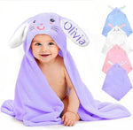 Custom Name Hooded Bunny Bath Towel - Personalized & Absorbent. Perfect for baby boys & girls as Easter, Birthday, or Shower Gifts. Suitable for toddlers and newborns