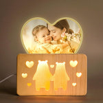 Personalized Mothers Gifts for Mom, Custom Night Light with Photo Frame, Memorial Picture Frames with Customized Wooden Base, Mother's Day Anniversary Birthday Gifts for Mom Kids Couples (Bear)