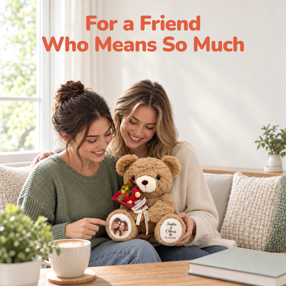 Personalized Photo Teddy Bear with Bouquet Options