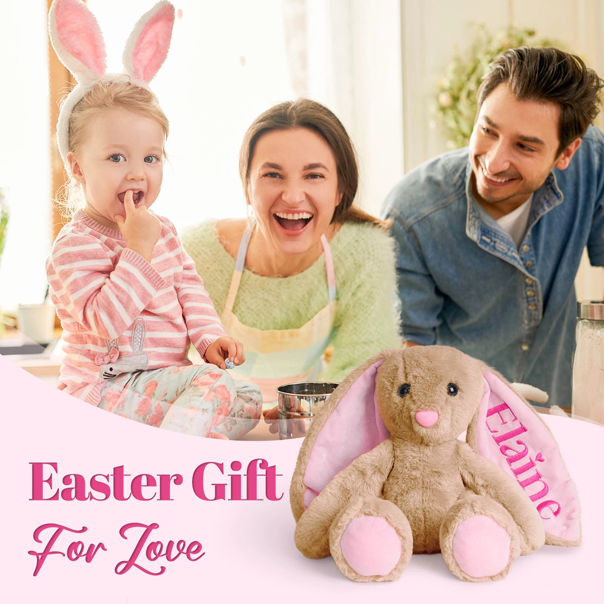 Custom Name Embroidered Plush Bunny: Ideal Easter, Birthday Gift for Little Ones