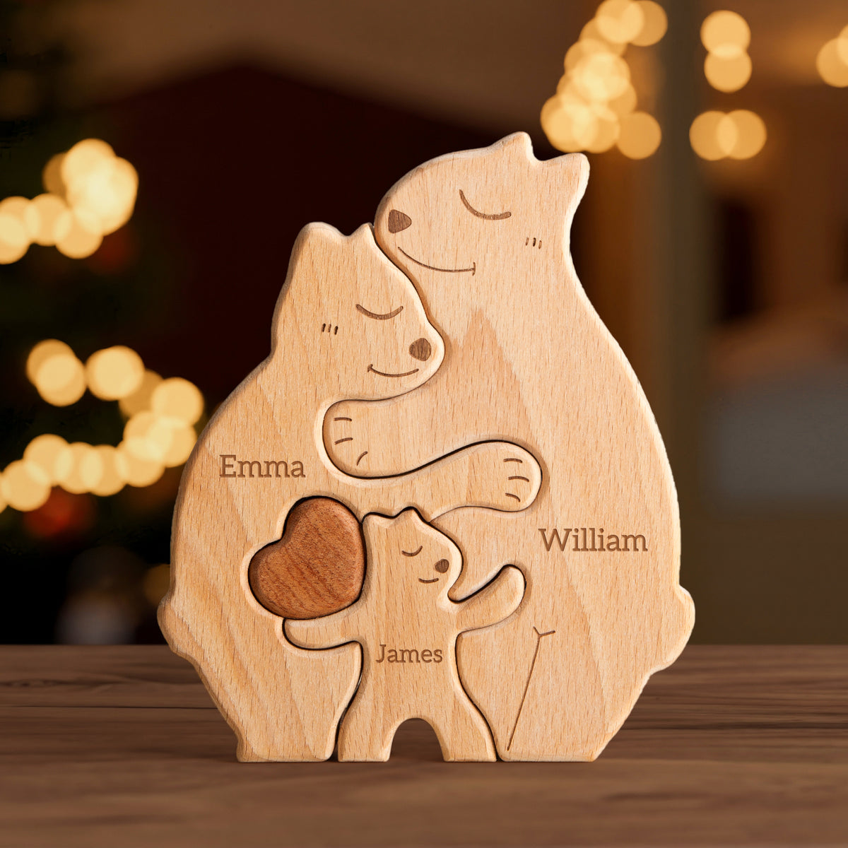 Wooden Bears Family Puzzle, Personalized Jigsaw Puzzles for Adults and Kids with 2-5 Names