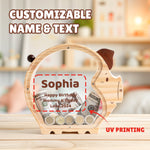 Piggy Bank for Kids, Personalized Wooden Money Box, Custom Piggy Bank Toy, Unique Wooden Cash Savings Box with Money Target and Numbers (1000 Dollar), Ideal Gifts for Girl Boy