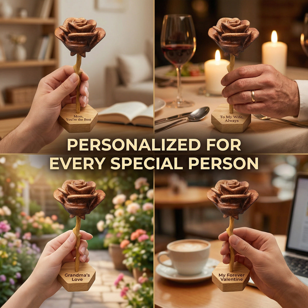 Personalized Wooden Rose Keepsake - Custom Engraved Gift for Mom