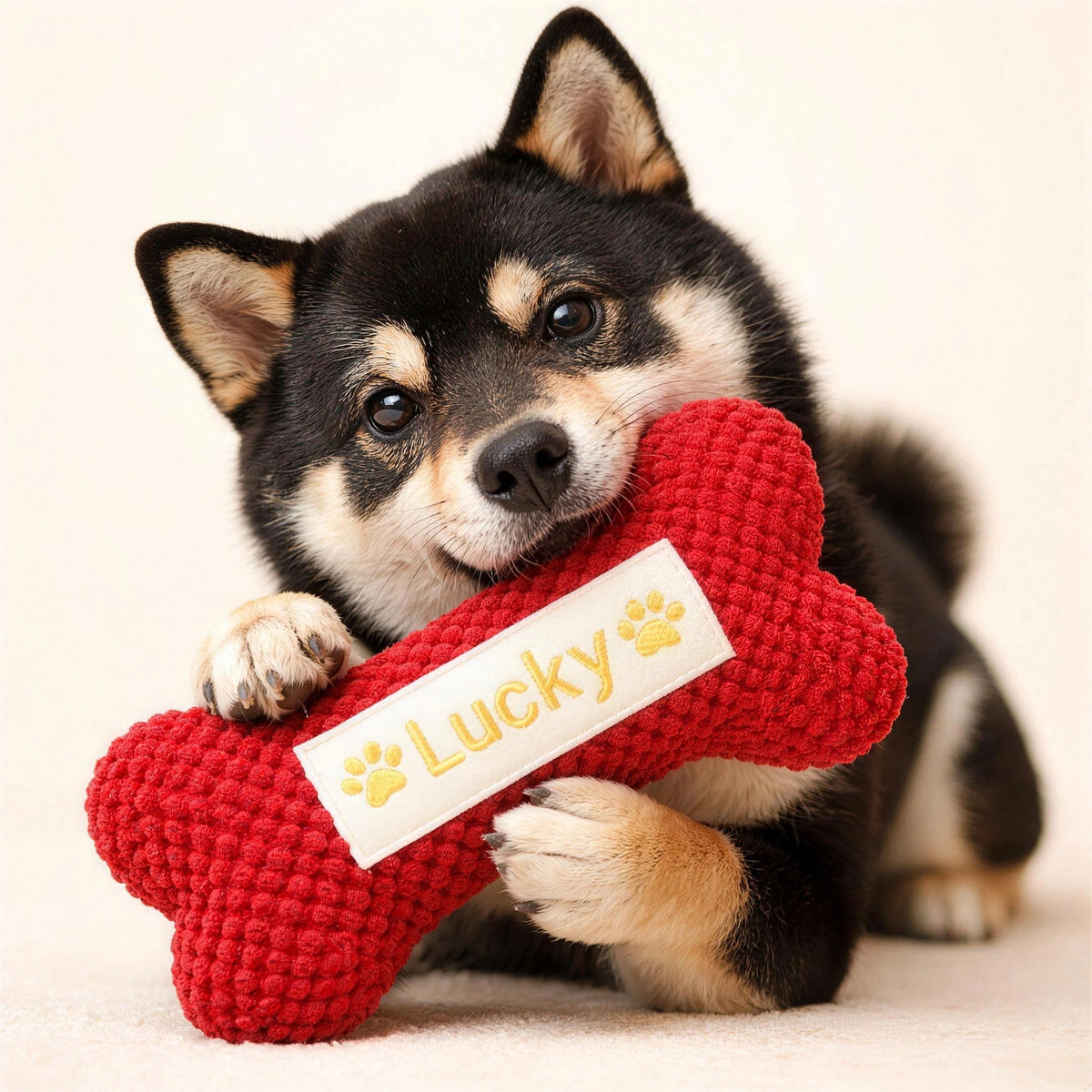 Personalized Dog Bone - Hand-Embroidered Name - Squeaky Toy