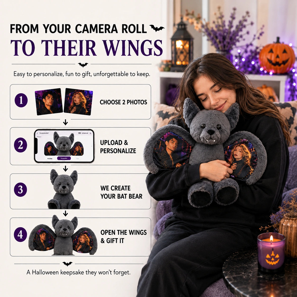 Personalized Halloween Bat Bear Plush 🦇🧸