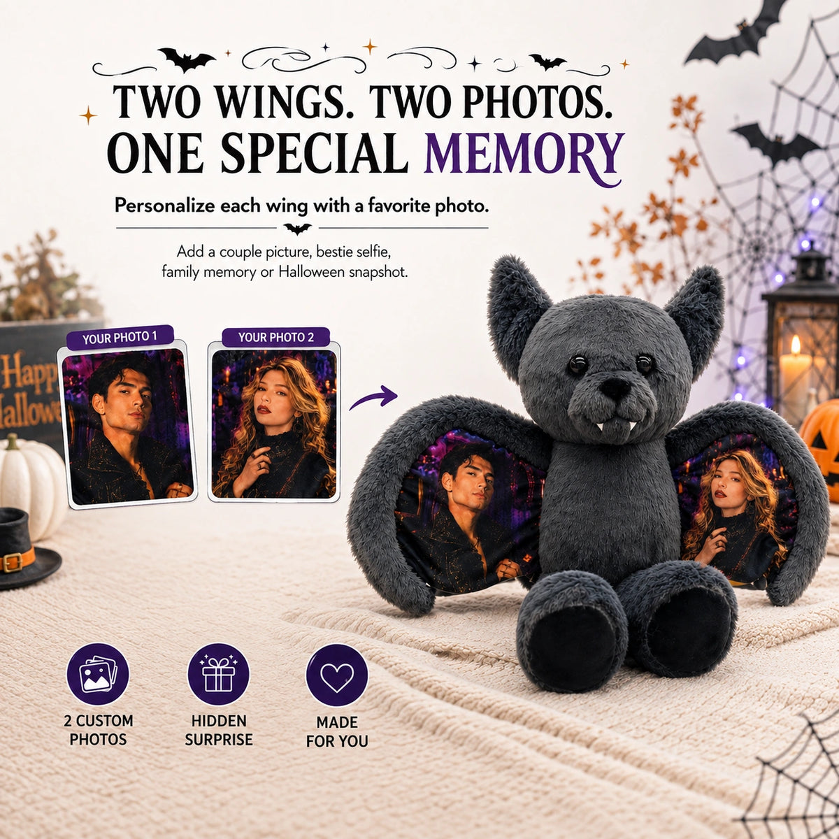 Personalized Halloween Bat Bear Plush 🦇🧸