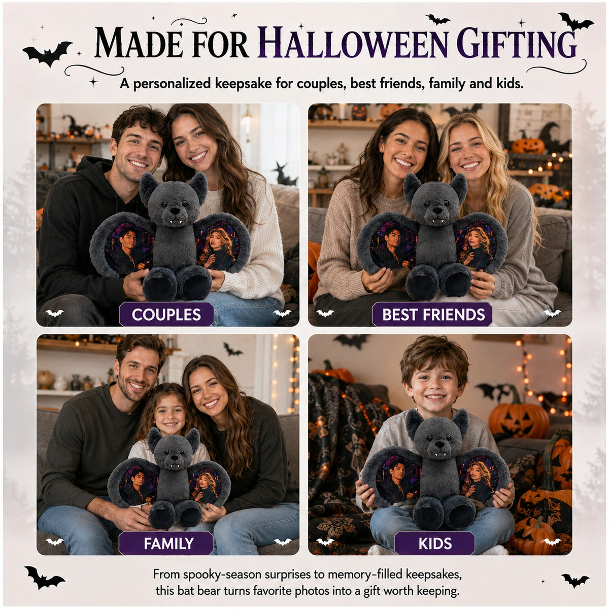 Personalized Halloween Bat Bear Plush 🦇🧸
