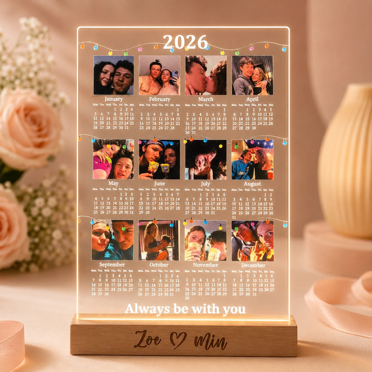 Valentine’s Gift: Personalized 2026 Photo Calendar LED Light Box