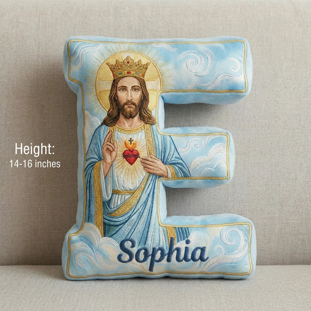 Personalized Jesus Cross Letter Pillow with Custom Name Home Decor Graphic 3D Print Pillow Religious Faith Gift for Christians Jesus Lover Gift