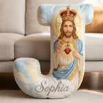 Personalized Jesus Cross Letter Pillow with Custom Name Home Decor Graphic 3D Print Pillow Religious Faith Gift for Christians Jesus Lover Gift