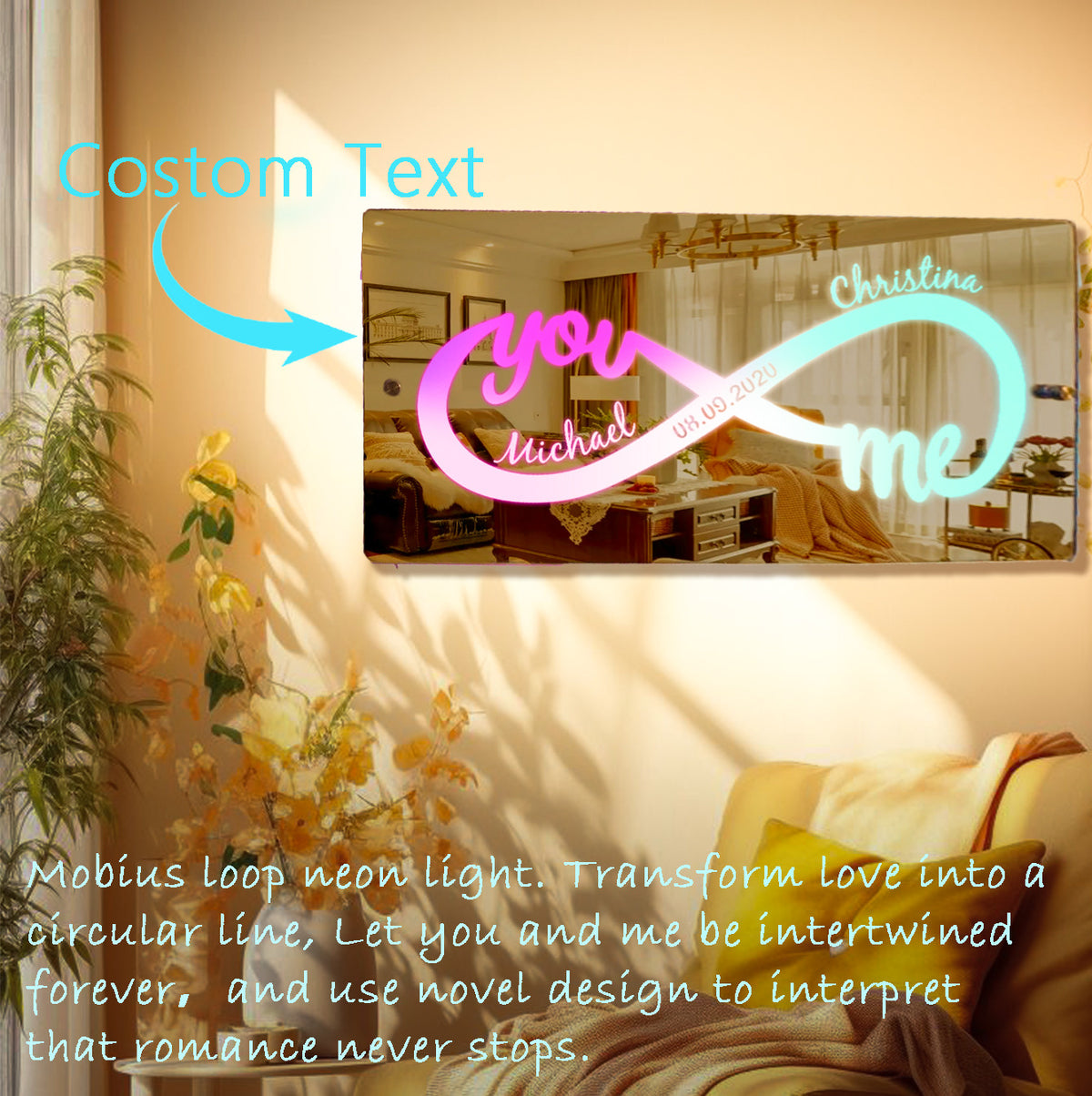 Personalized Led Mirror Light Customized With Couple’s Name