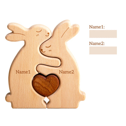 Customizedbee Rabbit Family Puzzle, Personalized Wooden Puzzles with 2–5 Names, Unique Easter Basket Stuffers for Lucky