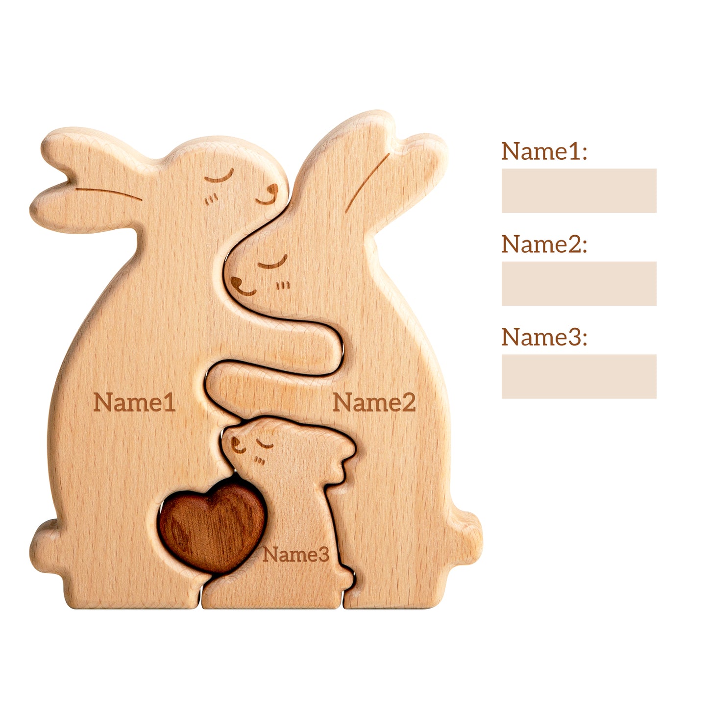 Customizedbee Rabbit Family Puzzle, Personalized Wooden Puzzles with 2–5 Names, Unique Easter Basket Stuffers for Lucky