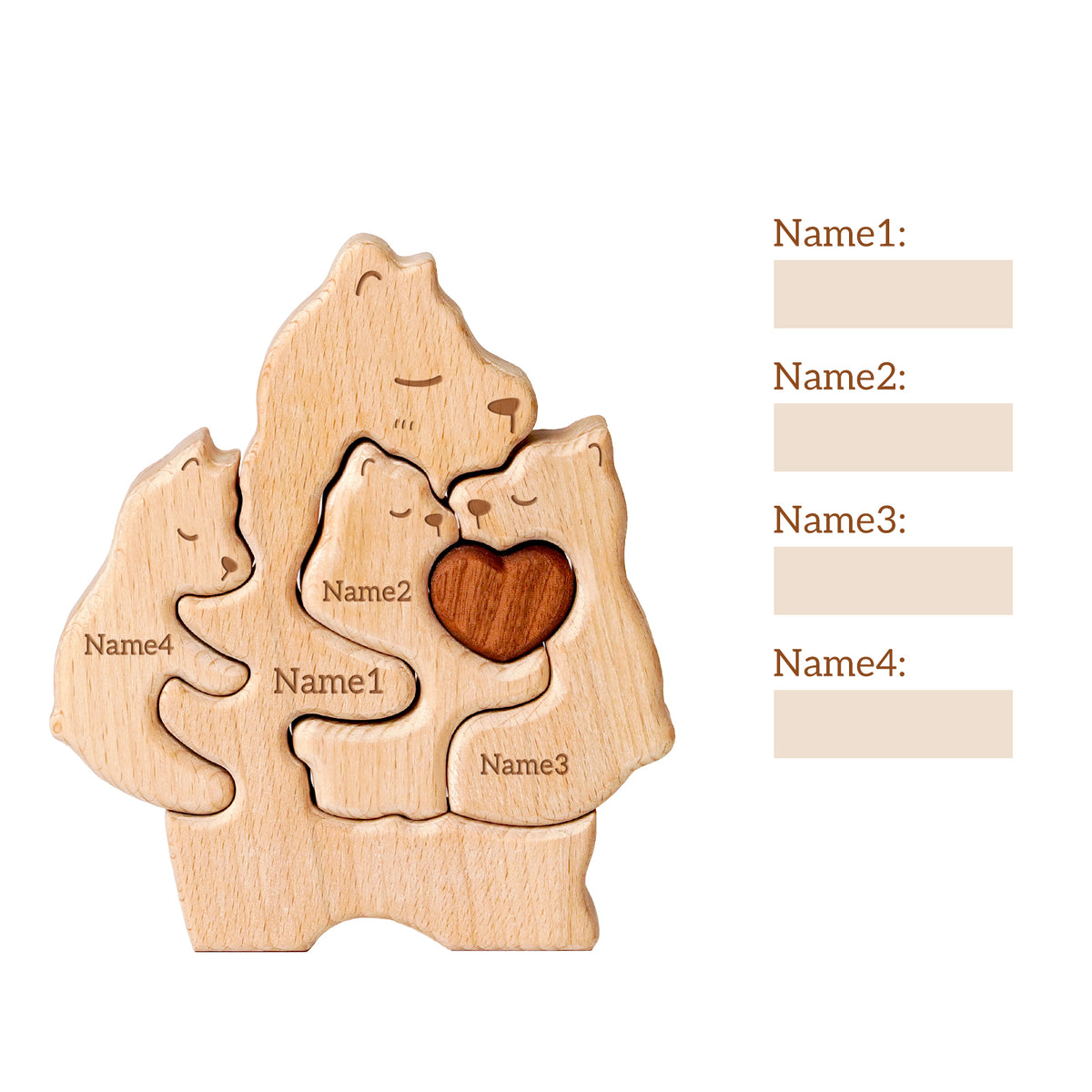 Mommy Bear Family Puzzle, Personalized Wooden Puzzles with Mothers and 1–4 Kids Names