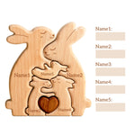 Customizedbee Rabbit Family Puzzle, Personalized Wooden Puzzles with 2–5 Names, Unique Easter Basket Stuffers for Lucky