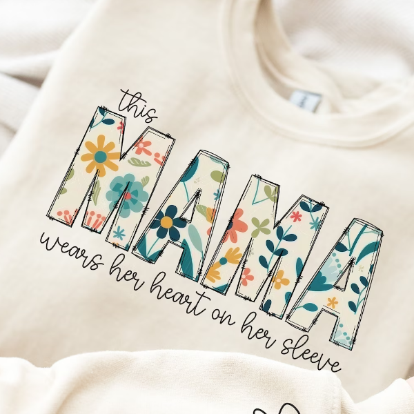 Wear Your Heart on Your Sleeve – Personalized Mama Sweatshirt with Kids’ Names | for Mom and Grandma Gift