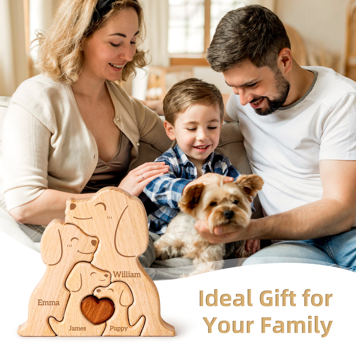 Wooden Dogs Family Puzzle, Personalized Puzzles with 2-5 Names, Unique Mothers Puzzle Gifts for Mom Dad and Kids