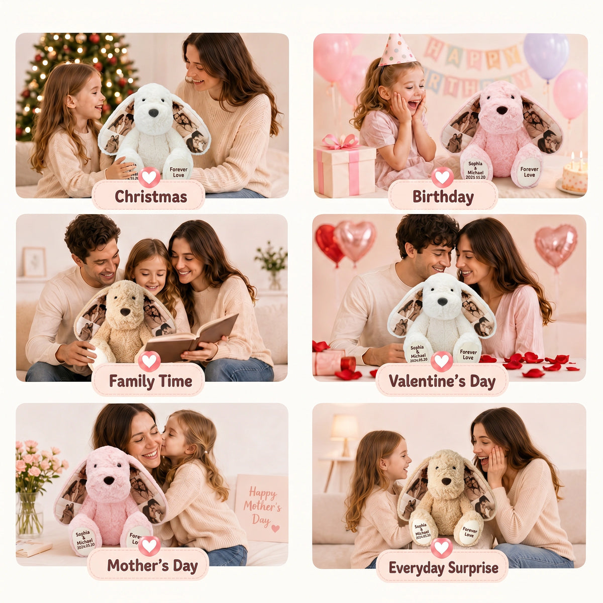 Personalized Dog Stuffed Animal with Custom Photo Custom Text Puppy Plush Keepsake, Birth Announcement Gift, Newborn Memory Keepsake, Nursery Decor for Baby Girl & Boy