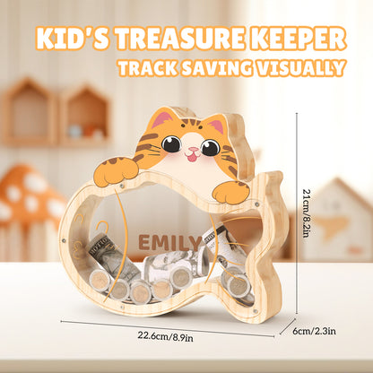 Piggy Bank for Kids, Personalized Wooden Money Box, Custom Piggy Bank Toy, Unique Wooden Cash Savings Box, Ideal Birthday for Girl Boy