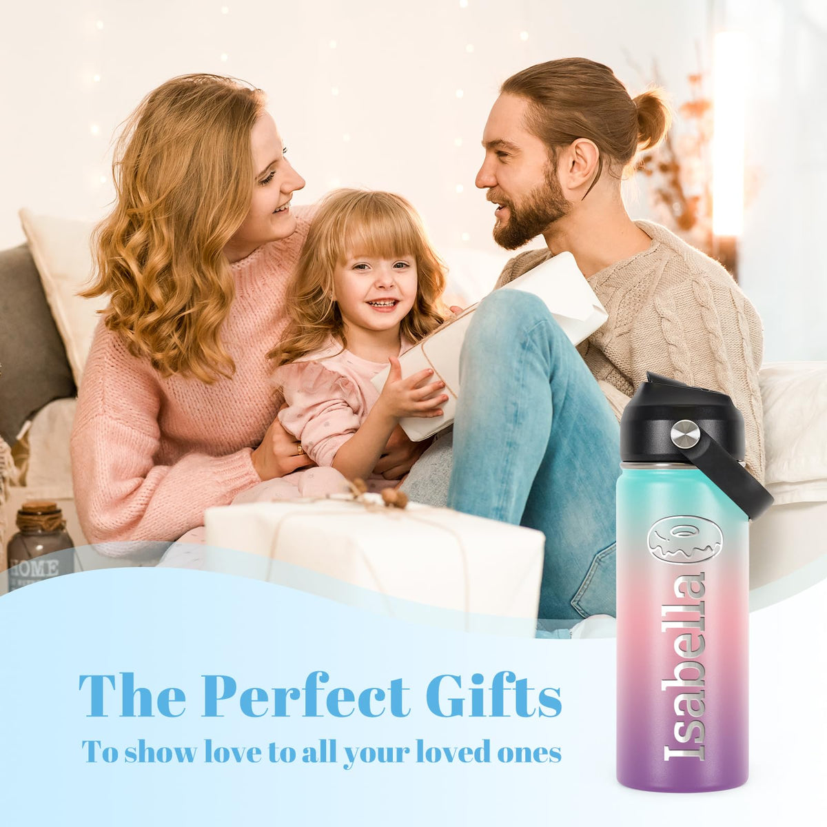 Personalized Insulated Water Bottle w/Name, 18oz Custom Stainless Steel Sports Water Bottles w/Handle Straw & Lid for Kids, Customized Gifts for Girls Boys Women Men School Sports Travel