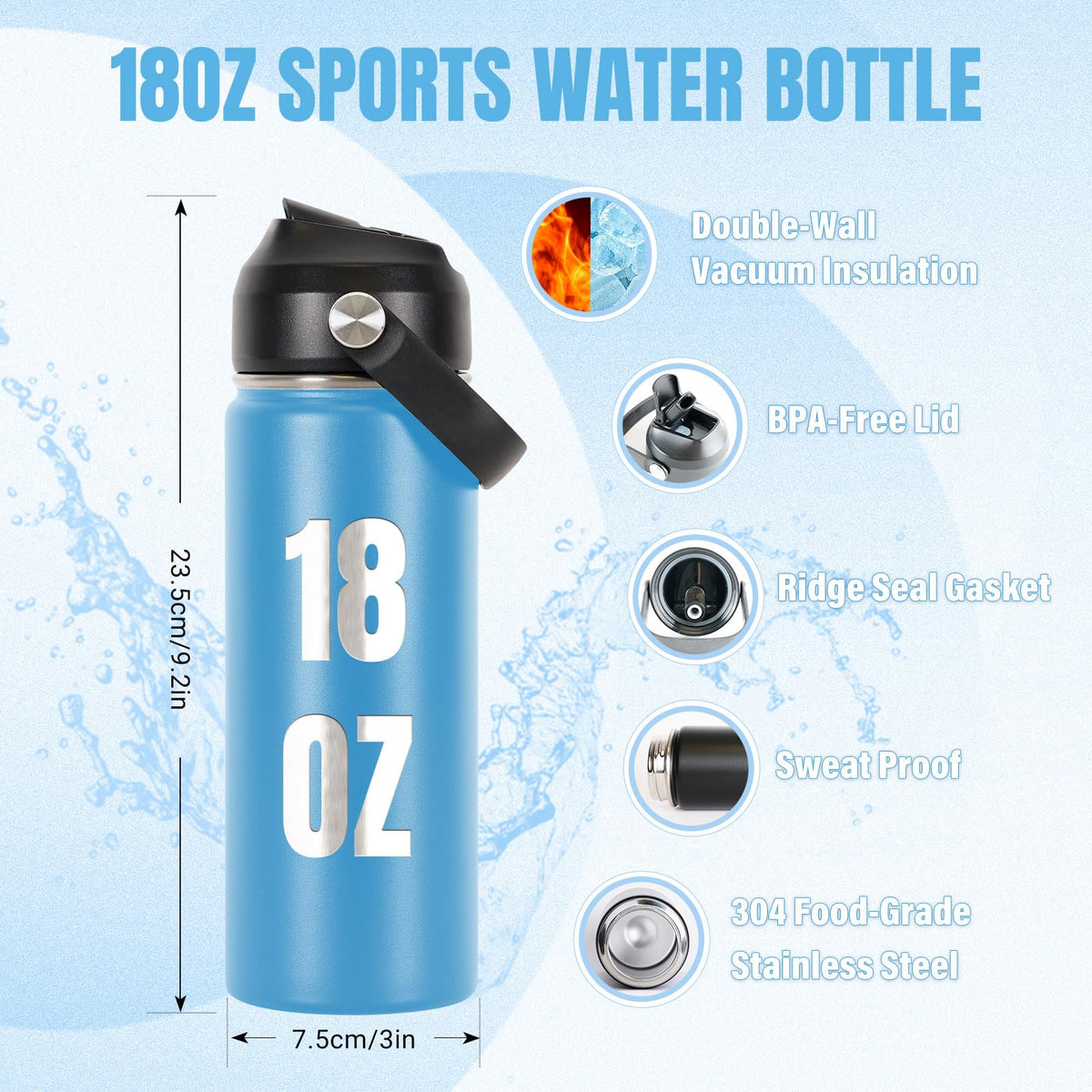 Personalized Insulated Water Bottle w/Name, 18oz Custom Stainless Steel Sports Water Bottles w/Handle Straw & Lid for Kids, Customized Gifts for Girls Boys Women Men School Sports Travel