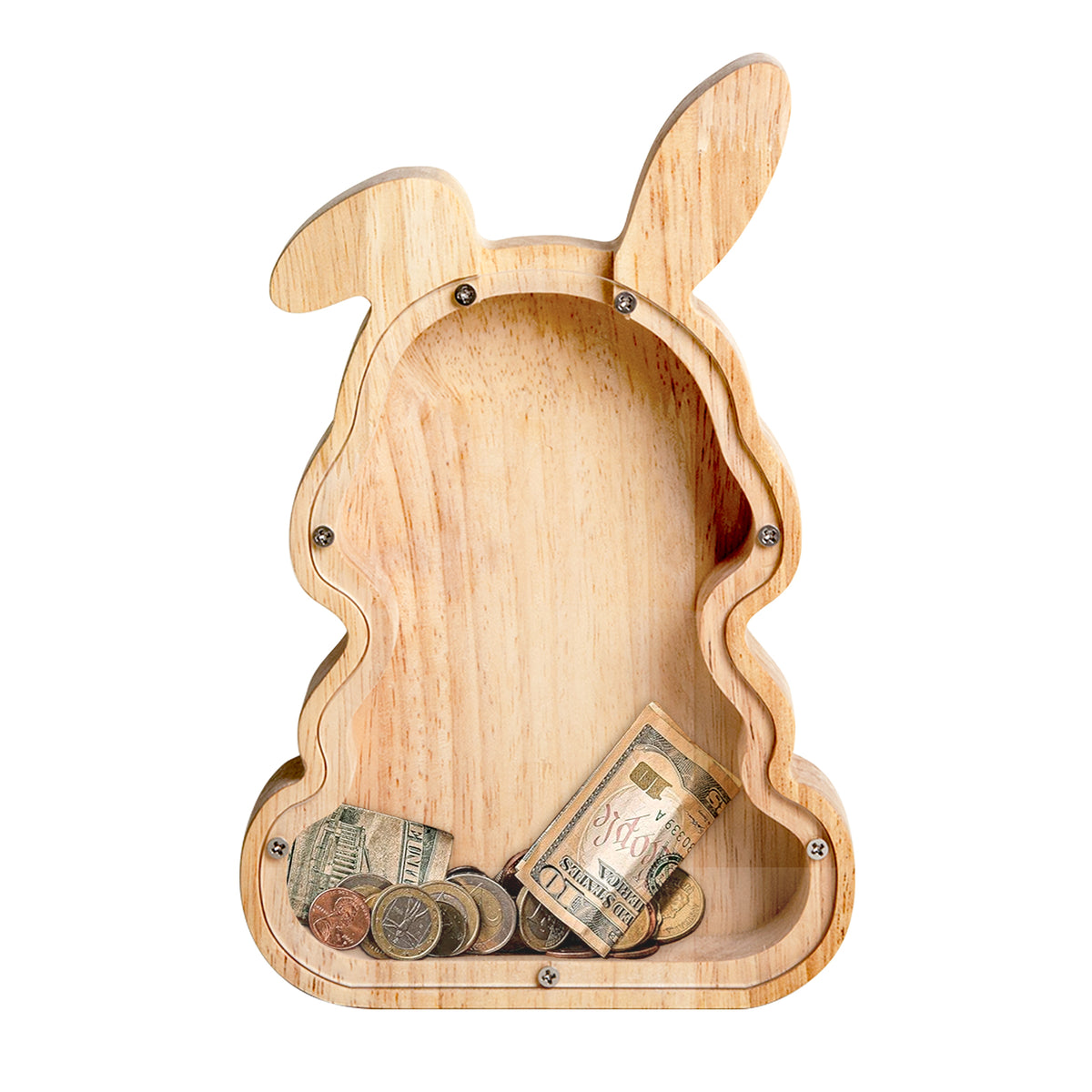 Bunny Piggy Bank for Kids, Personalized Wooden Money Box, Money Holder Encourages Early Saving