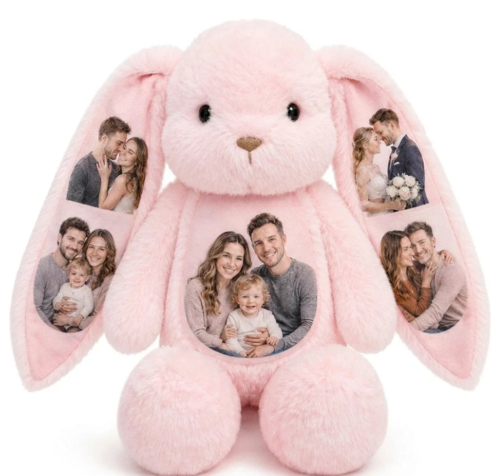 Custom Photo Bunny Plush – Personalized Hidden Ear Picture Bunny Gift for Couples Anniversary
